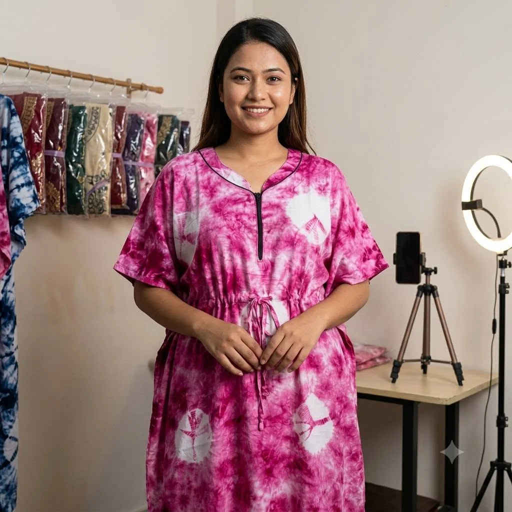 এক্সক্লুসিভ বাটিক শর্ট কাফতান - পিংক কালার